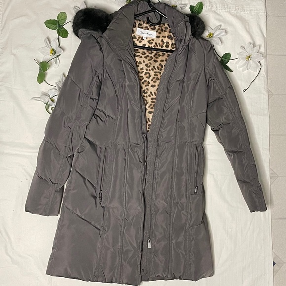 Calvin Klein Jackets & Blazers - Calvin Klein hooded Trim Faux Fur puffy Coat Gray